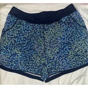 Lands End Swim Shorts Womens 18W Lined Bottoms Swimsuit Geometric Blue Outdoors